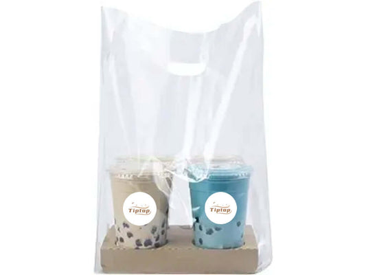 4 cup plastic bag. Clear bag that will hold a cup holder with 4 drinks.